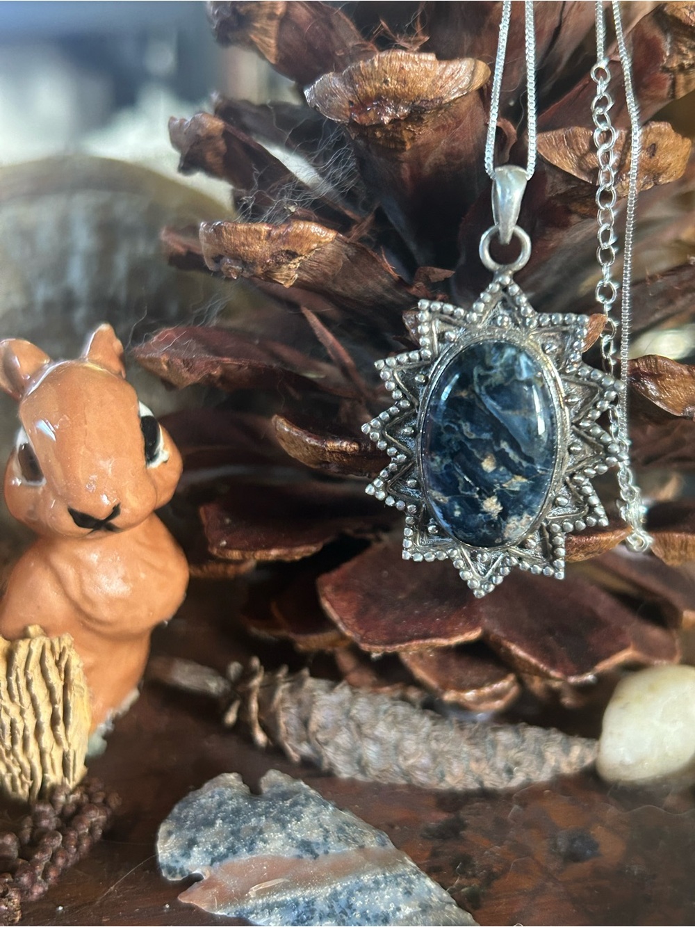 925 Sterling stunning Pietersite sunburst necklace